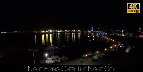 Noite voando sobre a cidade noturna