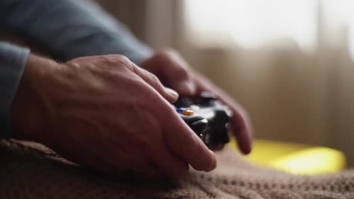 Hands Hold Game Controller, Playing Video Game