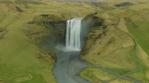 Skogafoss Waterfall. Iceland. Aerial View