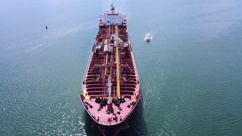 Aerial Drone Photo of Industrial Fuel and Petrochemical Tanker Cruising Sea