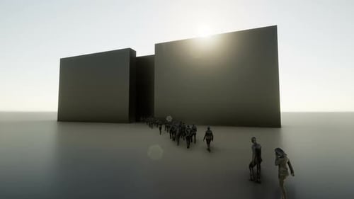 Animated 3D People Walking into a Complex Maze