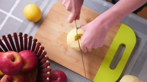 Apple Pie Preparation Series Cutting Apples for Traditional Homemade Apple Cake