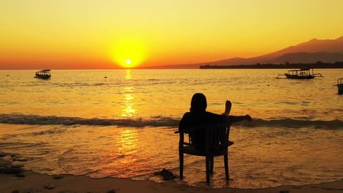 Pretty happy lady on vacation spending quality time at the beach on paradise white sand and blue 4K
