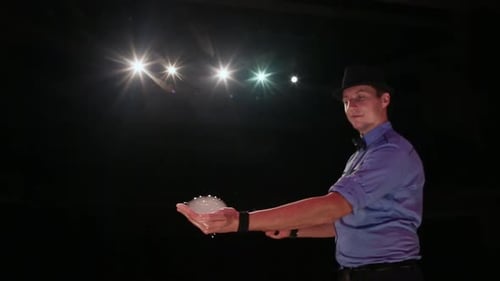 Man Performs Fire Magic Bubble Trick on Stage