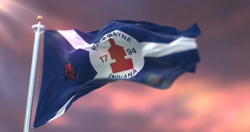 Fort Wayne Indiana City Flag Waving Animation