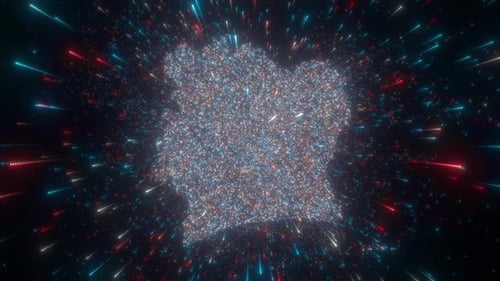 Digital Map of Ivory Coast with Glowing Particle Trails