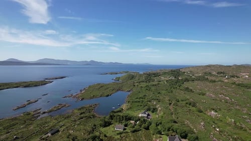 Green hills and rocky coastline Wild Atlantic coast Republic of Ireland drone aerial view