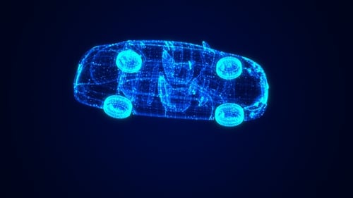 Futuristic Rotating Digital Car Wireframe Blueprint Technology Loop