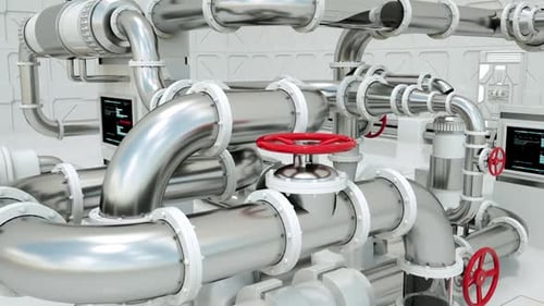Animated Industrial Pipes Assemble in a Futuristic Clean Room