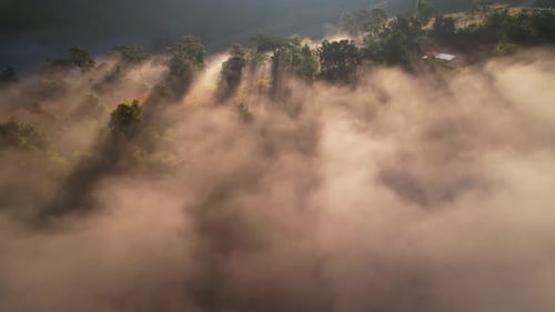 4K-Luftvideo, Die Sonnenstrahlen über dem Nebelmeer am Morgen