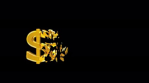 Golden Dollar Sign Symbol Shattering and Dissolving Animation
