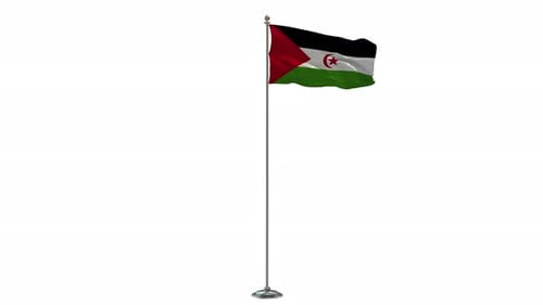 Realistic Waving Flag of Western Sahara on a Pole