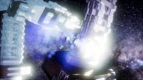 Futuristic Space Station Rotating in Cosmic Deep Space