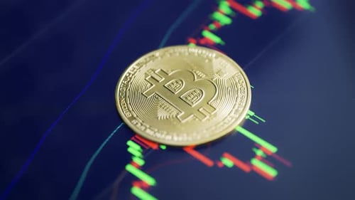 Bitcoin on Financial Chart, Cryptocurrency Close Up
