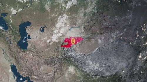 Global Earth Zoom to Kyrgyzstan Country Flag Reveal
