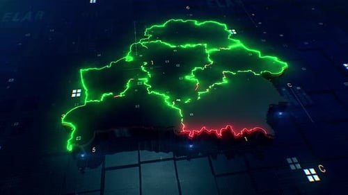 Digital Map Outline Animation with Glowing Neon Effects