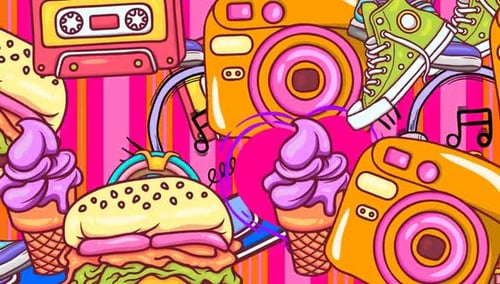 Animated Retro 90s Pop Culture Doodle Background