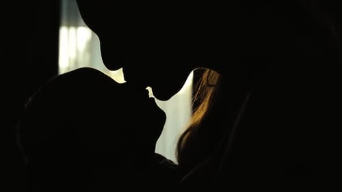 The Dark Silhouette of Mother Amusing Her Newborn Baby on Light Window's