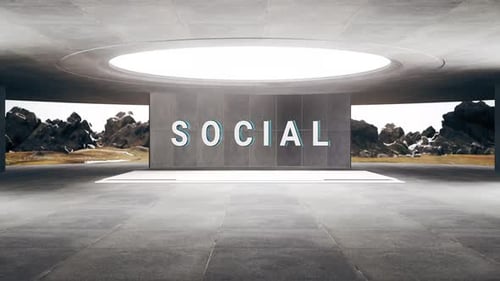 Futuristic 3D Social Word Reveal in Sci-Fi Stage