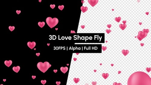 Romantic Pink 3D Hearts Flying Overlay