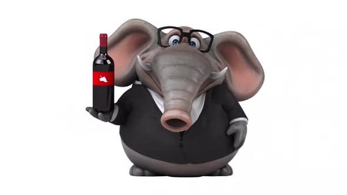 Animated 3D Elephant in Suit Presents Bottle of Wine