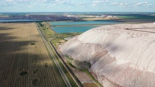 Aerial View of Rural Farmland and Potash Mining Waste