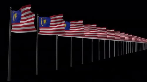 Waving Malaysian Flags Animation in a Line