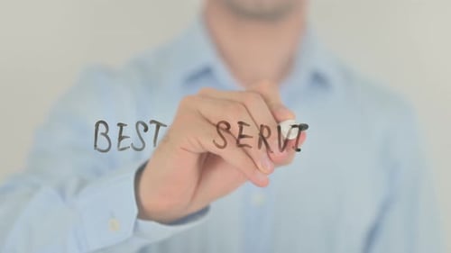 Best Service, Man Writing on Transparent Screen