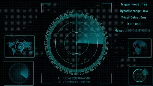 Futuristic Digital HUD Screen with Global Radar Scan
