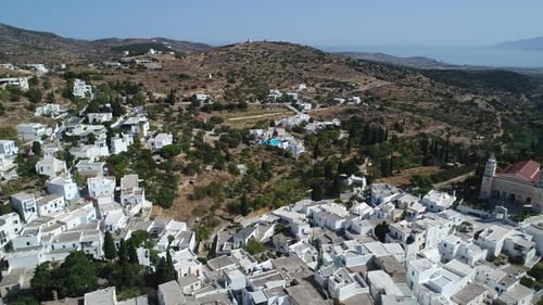 Village of Lefkes on the island of Paros in the Cyclades in Greece from the sky