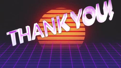 Animation vintage video game screen with words thank you written