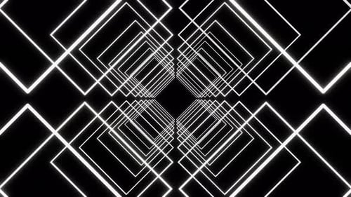 Weiße LED-Neon-Quadrate Tunnel auf dunklem Hintergrund Nahtlose Animation