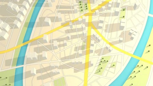 White, abstract gps city map with the 3d representation of skyscrapers and trees