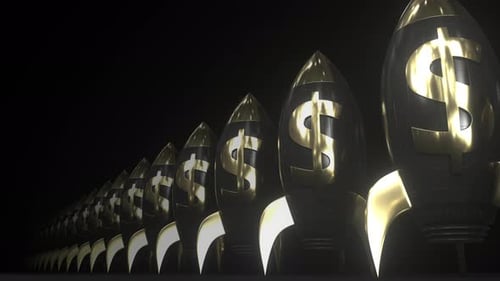 Golden Dollar Sign Rockets Launching for Business Growth