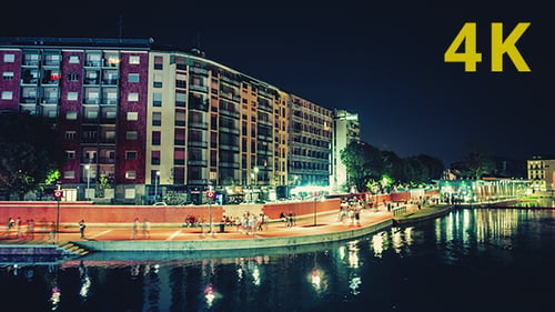 City Life by the River at Night