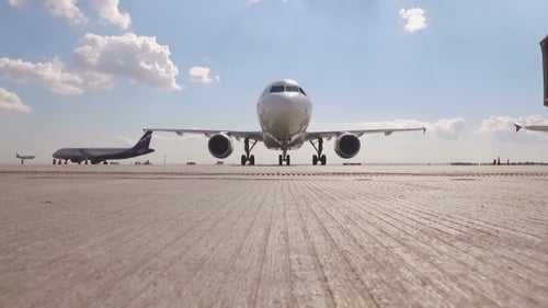 Plane Landed And Moves To The Camera