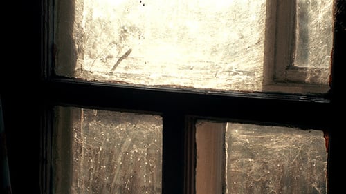 Dusty Window with Spiderwebs in an Abandoned House