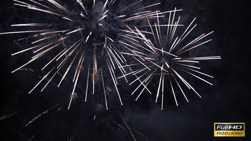 Bright Fireworks Rockets at Night