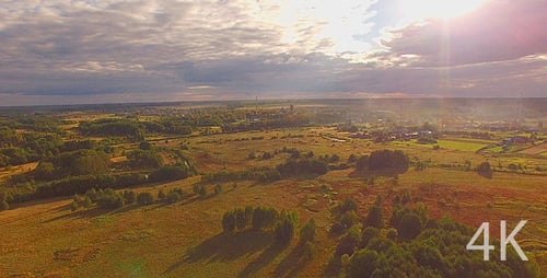 Beautiful Sunrise Over the Small Village. Aerial