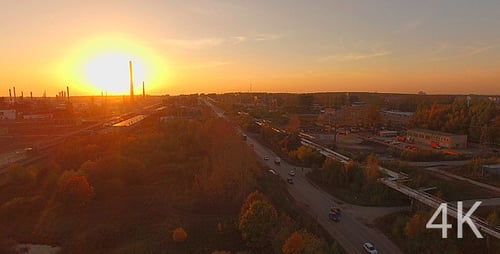 The Huge Industrial Plant and Wildlife at Sunset