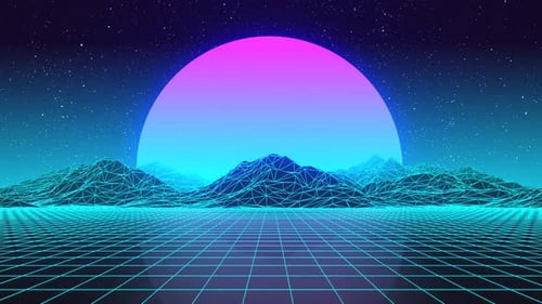 Retro Synthwave Wireframe Landscape Loop with Gradient Sun