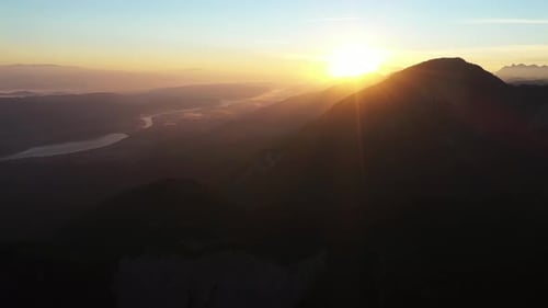 Mountains and Golden Sunrise from Drone