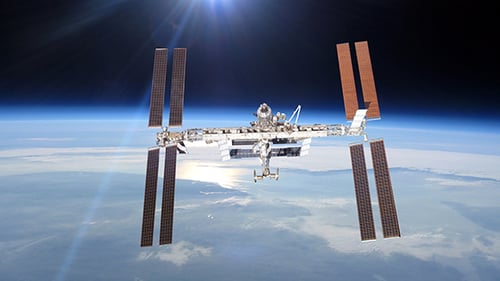 Internationale Raumstation über dem Planeten Erde