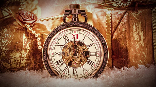 Vintage Pocket Watch Ticking Amidst Christmas Gifts
