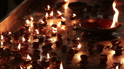 Burning Candles In The Indian Temple