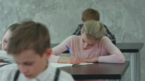 Group of Students with Notebooks Writing Test at School