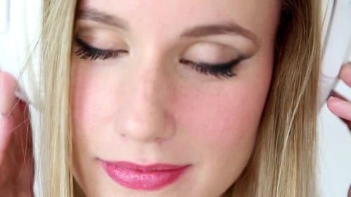 Close Up Of Beautiful Young Blond Woman Dancing With White Headphones 4