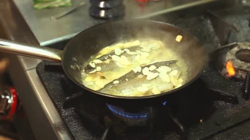 Delicious Fish Cooking with Almonds in Pan