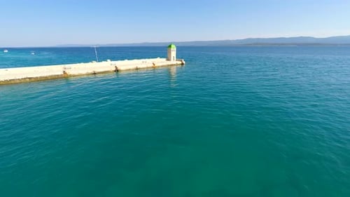 View Of Small Lighthouse On Pier In Bol On Island Of Brac, Croatia. 1