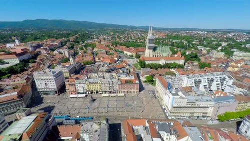 Aerial View Of Central Zagreb With Zagreb's Cathedral And Ban Jelasisa's Square. 3